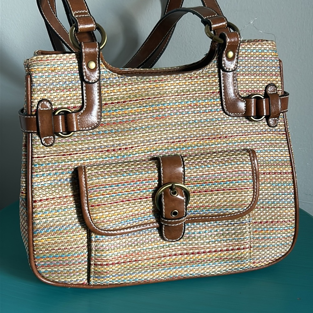 New Studio Works Woven Striped Double Strap Shoulder Bag Purse